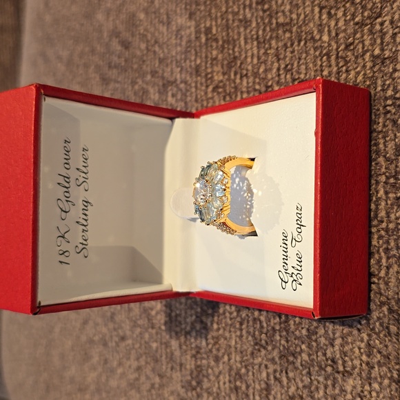 KOHLS 18K GOLD OVER STERLING SILVER GENUINE BLUE TOPAZ RING SIZE 7 - Picture 14 of 16